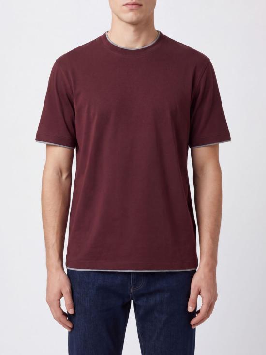 26FW 브루넬로 쿠치넬리 자수 로고 티셔츠 M0B137427 CBB64 Burgundy