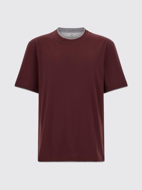 26FW 브루넬로 쿠치넬리 자수 로고 티셔츠 M0B137427 CBB64 Burgundy - BRUNELLO CUCINELLI