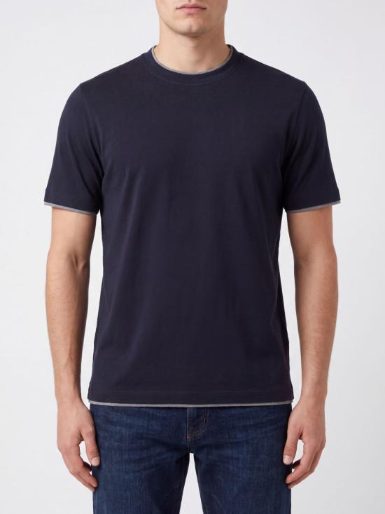 26FW 브루넬로 쿠치넬리 자수 로고 티셔츠 M0B137427 CD325 Blue