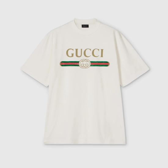 26FW 구찌 프린트 실크 저지 티셔츠 864626 XJHUF 9280 WHITE DOM