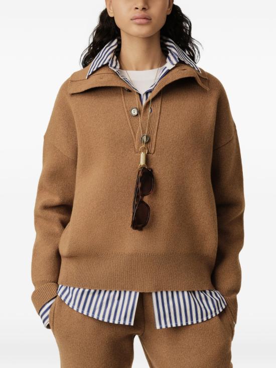 26FW 아미 브라운 하이 버튼 칼라 울 스웨터 브라운 하이 버튼 칼라 울 스웨터 UKS885 KN0192280 - AMI