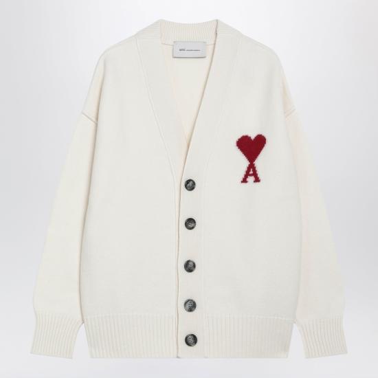26FW 아미 하트 로고 인타르시아 V넥 가디건 UKC367018 White