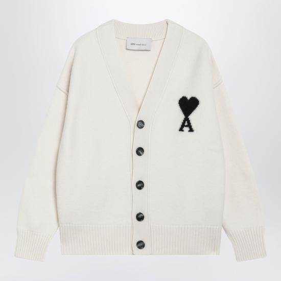 26FW 아미 하트 로고 인타르시아 V넥 가디건 UKC367018 White