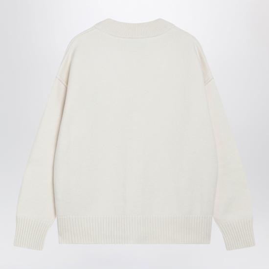 26FW 아미 하트 로고 인타르시아 V넥 가디건 UKC367018 White - AMI