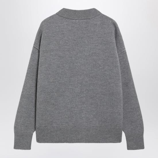 26FW 아미 하트 로고 인타르시아 V넥 가디건 UKC367U018 Grey - AMI