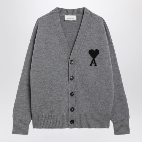 26FW 아미 하트 로고 인타르시아 V넥 가디건 UKC367U018 Grey