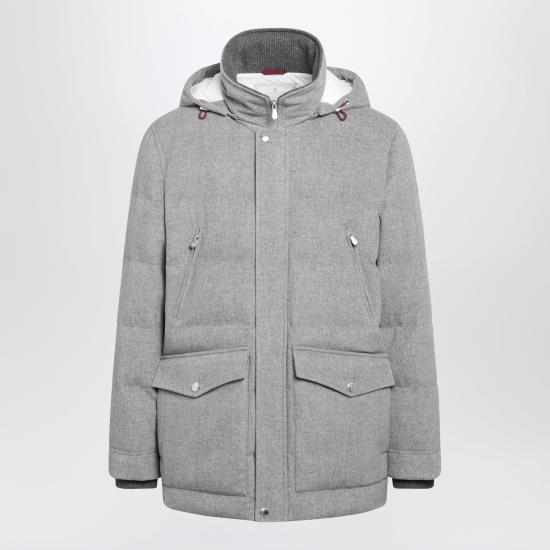 26FW 브루넬로 쿠치넬리 본디드 울 플란넬 탈부착 후드 다운 자켓 MM4701823WO Grey