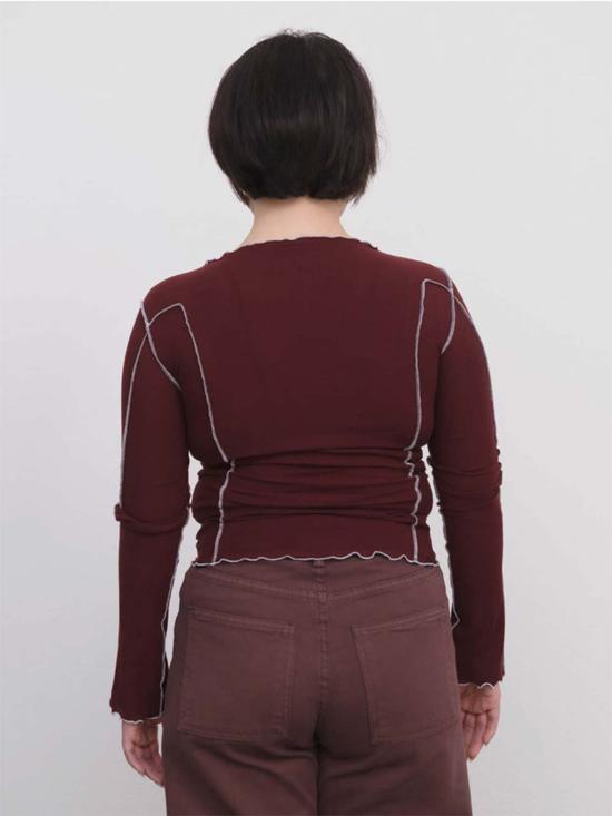  베이스레인지 긴팔 티셔츠 오마토 긴팔 탑 나라 레드 - BASERANGE