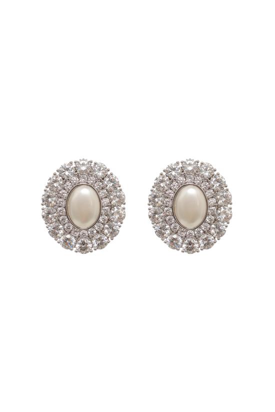 26FW 셀프 포트레이트 이어링 AW26649EP OVAL CRYSTAL PEARLPEARL SILVER