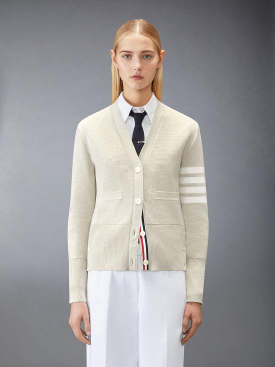 26FW 톰브라운 코튼 4바 밀라노 클래식 브이넥 가디건 FKC207A 00219 260 BEIGE DOM - THOM BROWNE