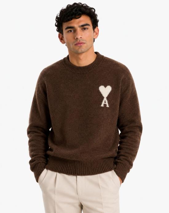 26FW 아미 ADC 크루넥 스웨터 UKS836 KN0135 A362 CHOCOLATE BROWN OFF WHITE - AMI