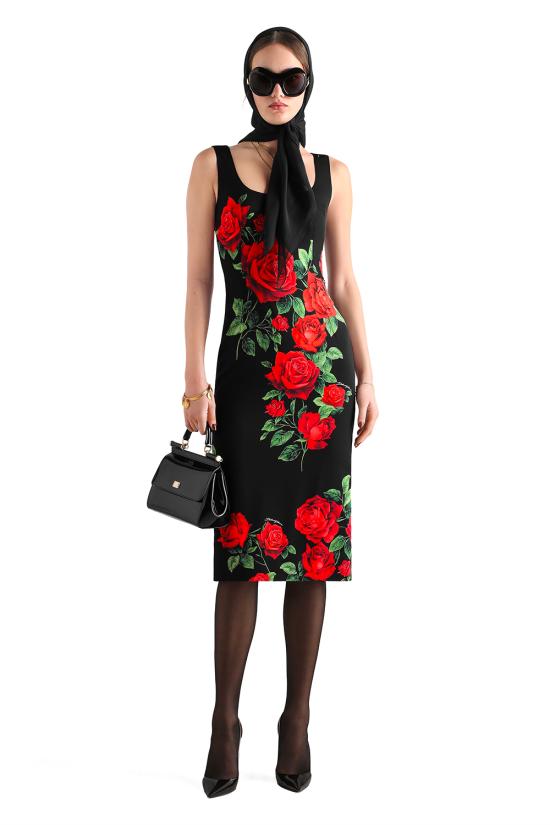 26FW 돌체앤가바나 미디 원피스 F622MTFSA9R HN6EJ ROSE ROSSE F NERO - DOLCE & GABBANA