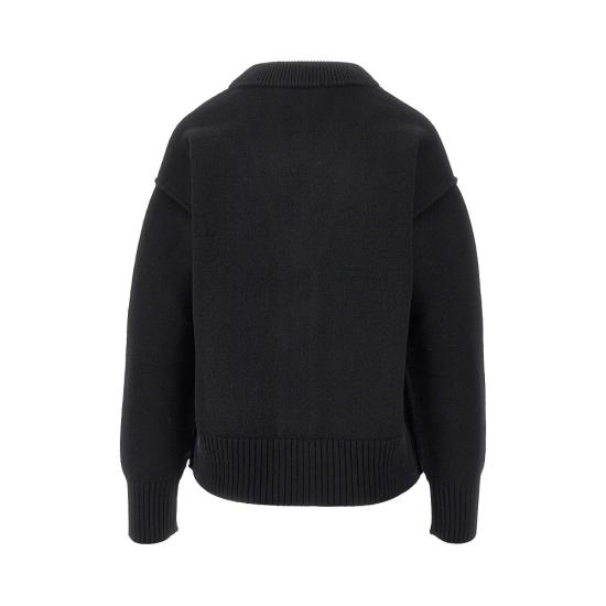 26FW 아미 하트 로고 인타르시아 V넥 가디건 UKC367018 Black - AMI