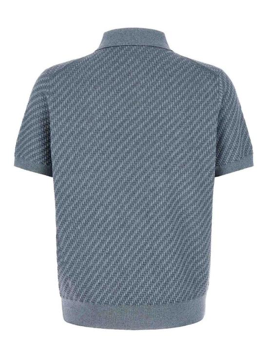 26FW 브리오니 코튼 실크 캐시미어 트라마 위브 폴로 셔츠 UMR20OPAK224200 BLUE - BRIONI