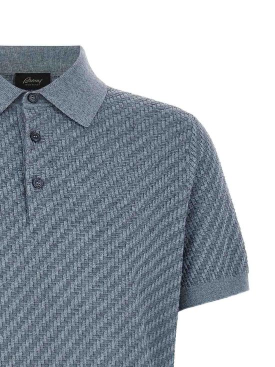 26FW 브리오니 코튼 실크 캐시미어 트라마 위브 폴로 셔츠 UMR20OPAK224200 BLUE - BRIONI