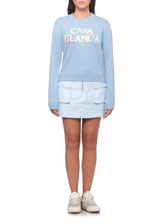 26FW 카사블랑카 니트웨어 WAW26KW143501MERINO STACKED LOGO Blue - CASABLANCA