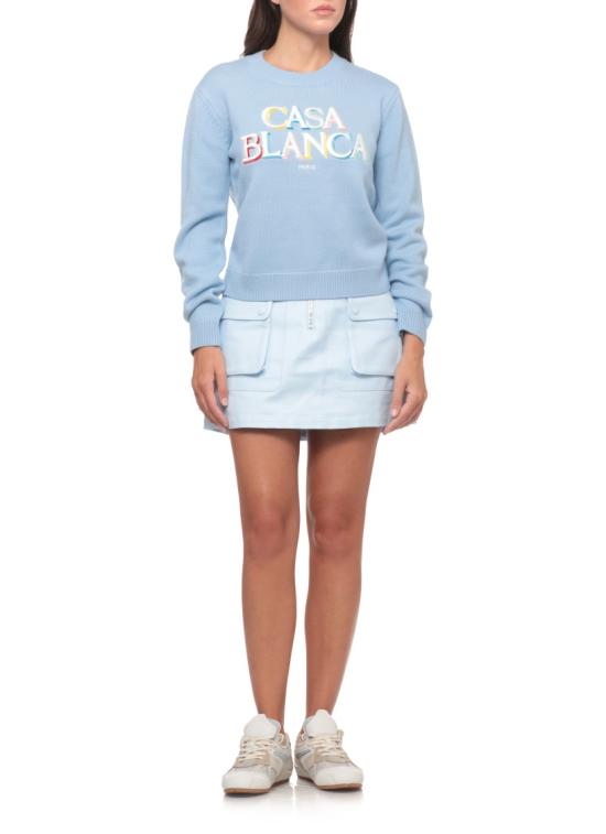 26FW 카사블랑카 니트웨어 WAW26KW143501MERINO STACKED LOGO Blue - CASABLANCA