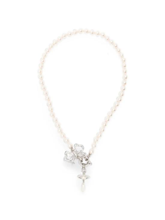 26FW 비비안웨스트우드 목걸이/팬던트 6301014A 02P769 P769 PLATINUM WHITE CRYSTAL CREAMROSE PEARL