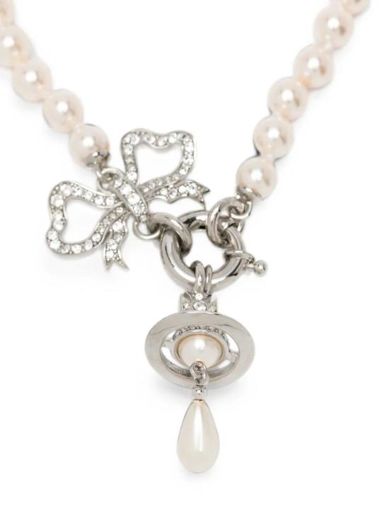 26FW 비비안웨스트우드 목걸이/팬던트 6301014A 02P769 P769 PLATINUM WHITE CRYSTAL CREAMROSE PEARL - VIVIENNE WESTWOOD