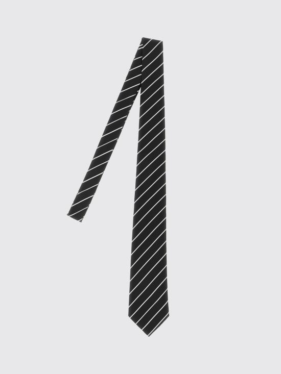 26FW 생로랑 와이드 타이 스트라이프 실크 자카드 8250653Y009 1088 Black