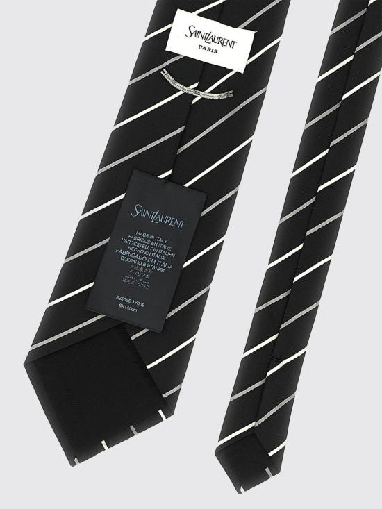 26FW 생로랑 와이드 타이 스트라이프 실크 자카드 8250653Y009 1088 Black - SAINT LAURENT