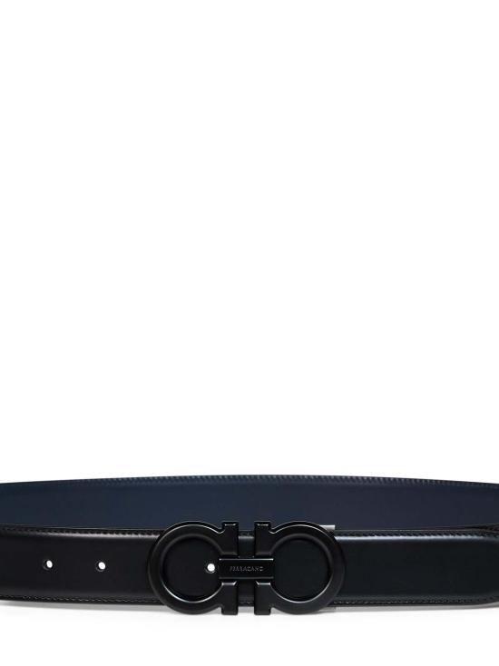  살바토레 페라가모 벨트 페라가모 간치니 투톤 송아지 가죽  블랙/마린 블루 - SALVATORE FERRAGAMO