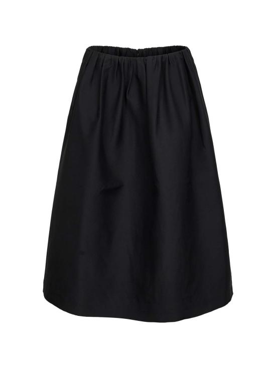  토템 롱 스커트 울 앤 실크 개더 미디 스커트 블랙