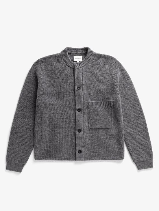 26FW 노스프로젝트 스웨터 Lana e Cotone Grigio Melange 소재의 카디건 지로콜로 - NORSE PROJECTS