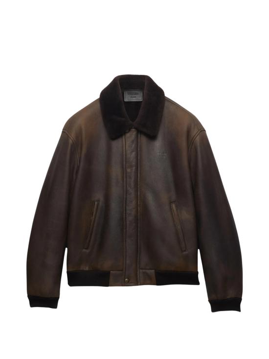 26FW 프라다 시어링 레더 칼라 집업 가죽 자켓 UPW6296264 F0003 BROWN
