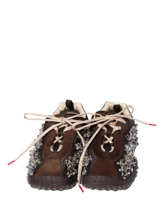 26FW 미우미우 버블 자수 장식 테크니컬 패브릭 및 스웨이드 스니커즈 5E808E3ZR4 F0003 BROWN - MIU MIU