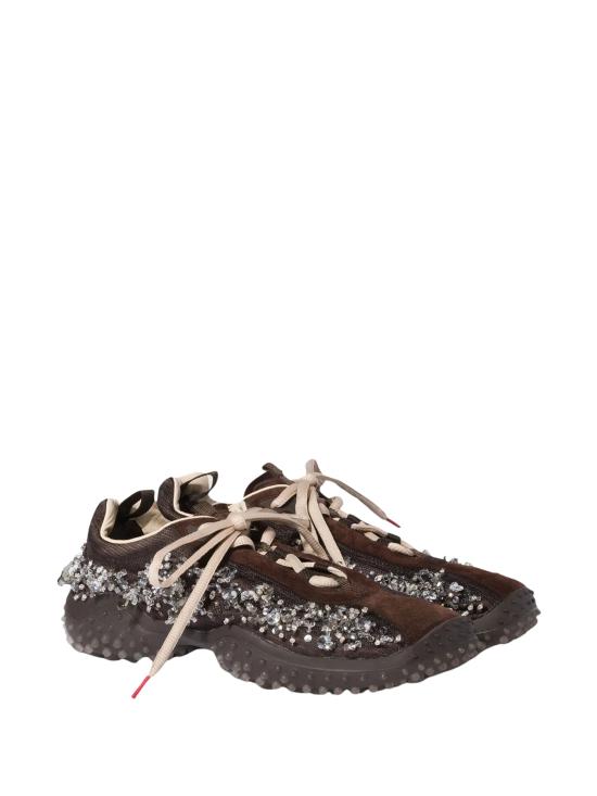 26FW 미우미우 버블 자수 장식 테크니컬 패브릭 및 스웨이드 스니커즈 5E808E3ZR4 F0003 BROWN - MIU MIU