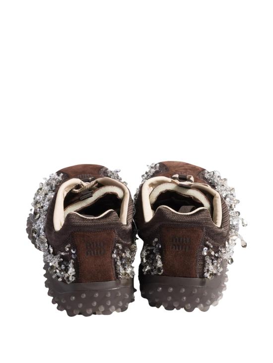 26FW 미우미우 버블 자수 장식 테크니컬 패브릭 및 스웨이드 스니커즈 5E808E3ZR4 F0003 BROWN - MIU MIU