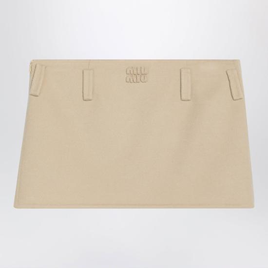 26FW 미우미우 슬릿 울 캐시미어 미니 스커트 MG2750OOO15Q8 F0K57 BEIGE - MIU MIU