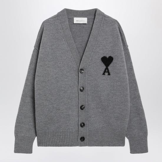 26FW 아미 하트 로고 인타르시아 V넥 가디건 UKC367U018 A273 GREY