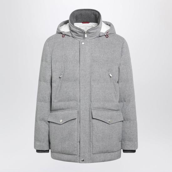 26FW 브루넬로 쿠치넬리 본디드 울 플란넬 탈부착 후드 다운 자켓 MM4701823WO CF427 GREY