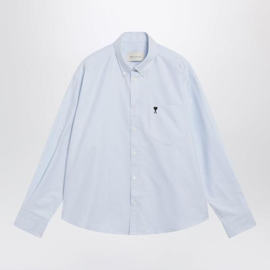 26FW 아미 스몰 하트 로고 박시 자수 셔츠 HSH822CO0031 450 LIGHT BLUE