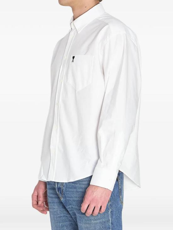 26FW 아미 스몰 하트 로고 박시 자수 셔츠 HSH822CO0031 168 WHITE - AMI
