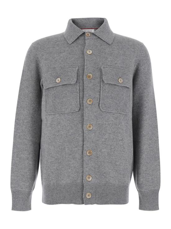 26FW 브루넬로 쿠치넬리 캐시미어 셔츠 스타일 카디건 M22703806CY162 Grey