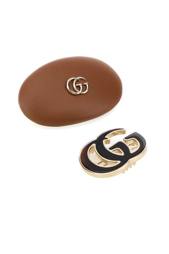  구찌 헤어 액세서리 멀티컬러 가죽 및 금속 헤어 클립 세트 카멜레보니 - GUCCI