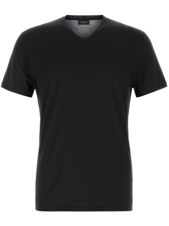 26FW 구찌 실크 저지 브이넥 티셔츠 866186 XJHVZ Black