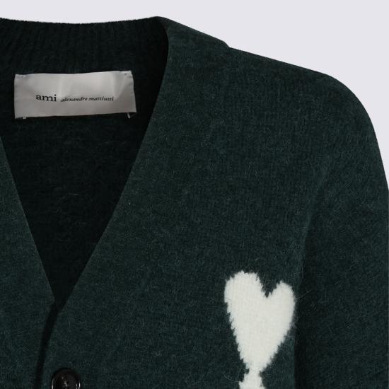 26FW 아미 빅 하트 로고 알파카 니트 가디건 UKC365 KN0135A279 DARK GREEN - AMI