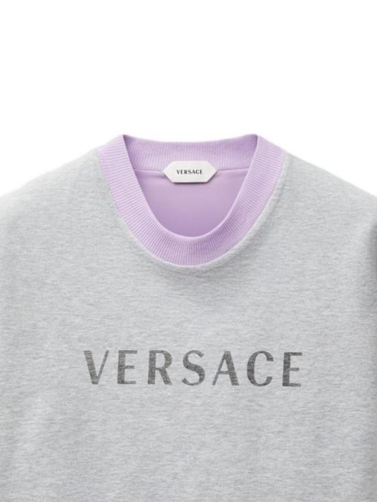 26FW 베르사체 반팔 티셔츠 1026002 1A187322EZ00 LIGHT GREY MEKANGE MAUVE - VERSACE