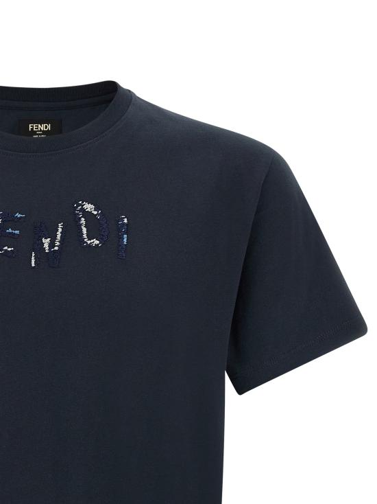 26FW 펜디 반팔 티셔츠 로고 자수 티셔츠 (블루) - FENDI