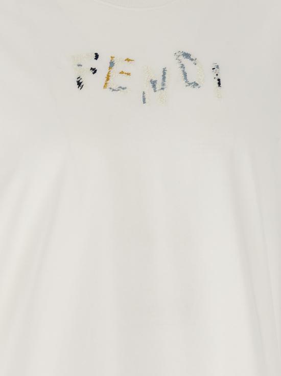 26FW 펜디 반팔 티셔츠 로고 자수 티셔츠 (흰색) - FENDI
