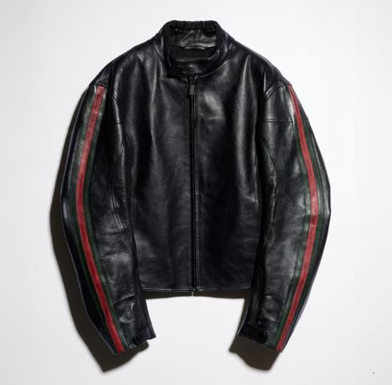 26FW 구찌 웹 디테일 레더 바이커 자켓 874158XNBDW 1060 BLACK GREEN RED