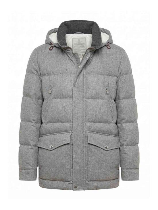 26FW 브루넬로 쿠치넬리 본디드 울 플란넬 탈부착 후드 다운 자켓 MM4701823CF427 GREY