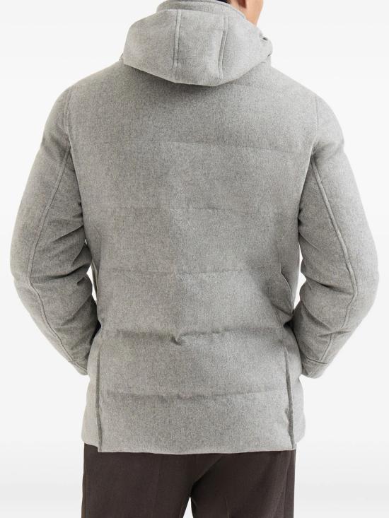 26FW 브루넬로 쿠치넬리 본디드 울 플란넬 탈부착 후드 다운 자켓 MM4701823CF427 GREY - BRUNELLO CUCINELLI