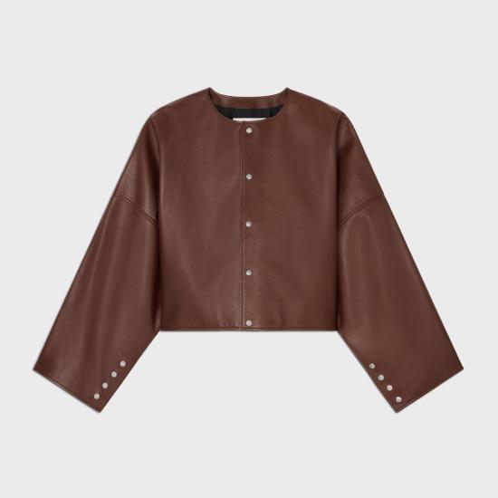 26FW 셀린느 램스킨 가디건 재킷 RV14O1437 18MH MAHOGANY
