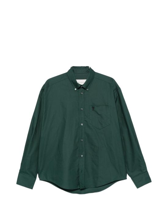 26FW 아미 코튼 박시 자수 아미 드 하트 셔츠 HSH822CO0210 312 VERT BOUTEILLE