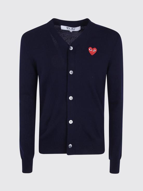 26FW 꼼데가르송 V넥 하트 와펜 가디건 AXN008 2 Blue - COMME DES GARCONS